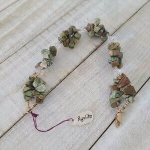 Rhyolite Green Stone Crystal Bead Bracelet Boho Earthy NEW Handmade